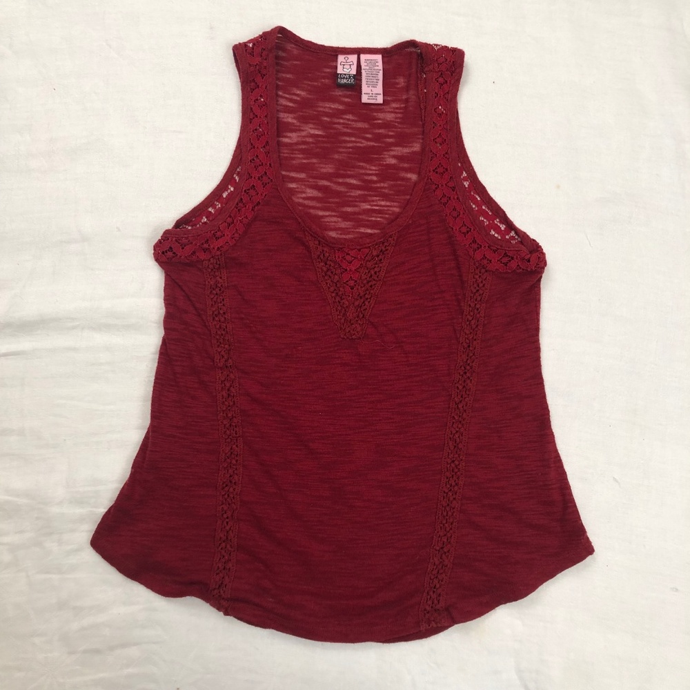 Red casual tank with decorative red lace designs